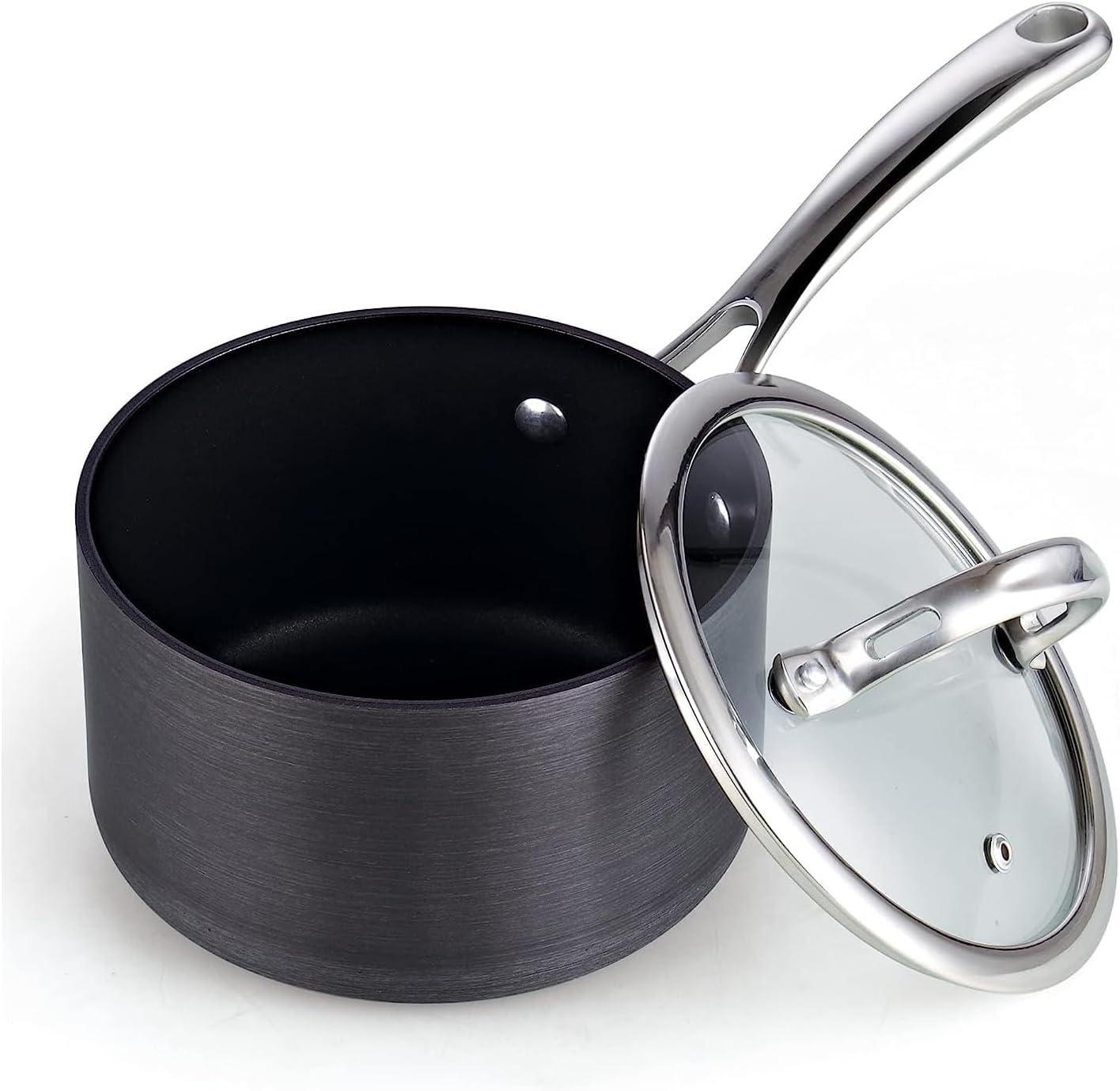 Cooks Standard 2-Quart Hard Anodized Nonstick Saucepan with Lid, Black