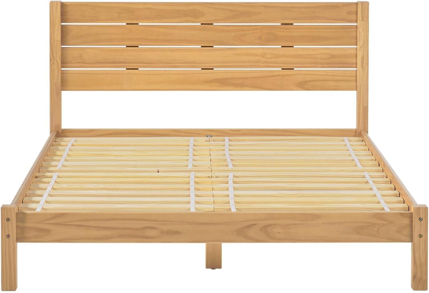 Walker Edison Minimalist Low Solid Wood Queen Bedframe, Natural Pine