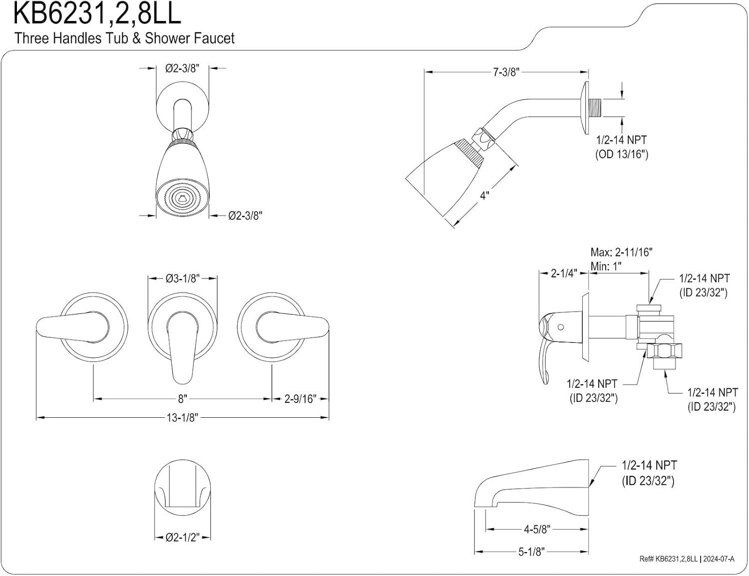 Kingston Brass Legacy Triple-Handle Tub and Shower Faucet