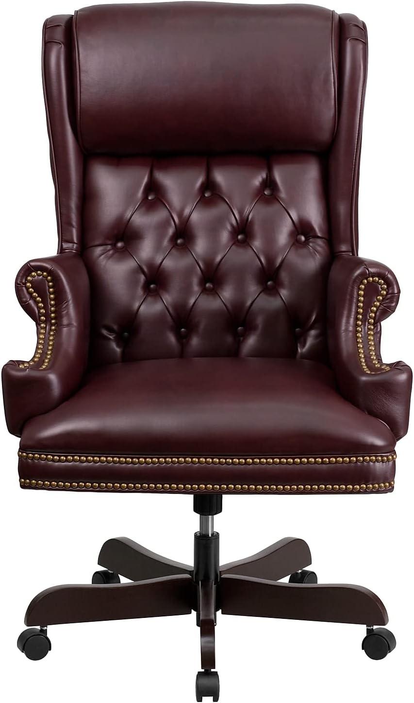 Flash Furniture Ainslie High Back Traditional Tufted Burgundy LeatherSoft Executive Ergonomic Office Chair with Oversized Headrest & Arms