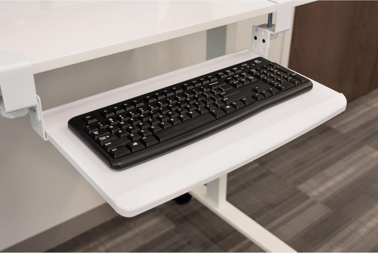 Stand Up Desk Store Clamp-On Retractable Adjustable Keyboard Tray / Under Desk Keyboard Tray | Increase Comfort And Usable Desk Space | For Desks Up To 1.5"