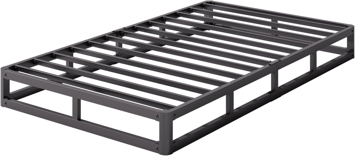 King Size Bed Frame, 5 Inch Low Profile Metal Box Spring with Fabric Bed Cover, 2500lbs Heavy Duty Steel Structure Mattress Base, Noise-Free Bed Foundation, Easy Assembly, Black
