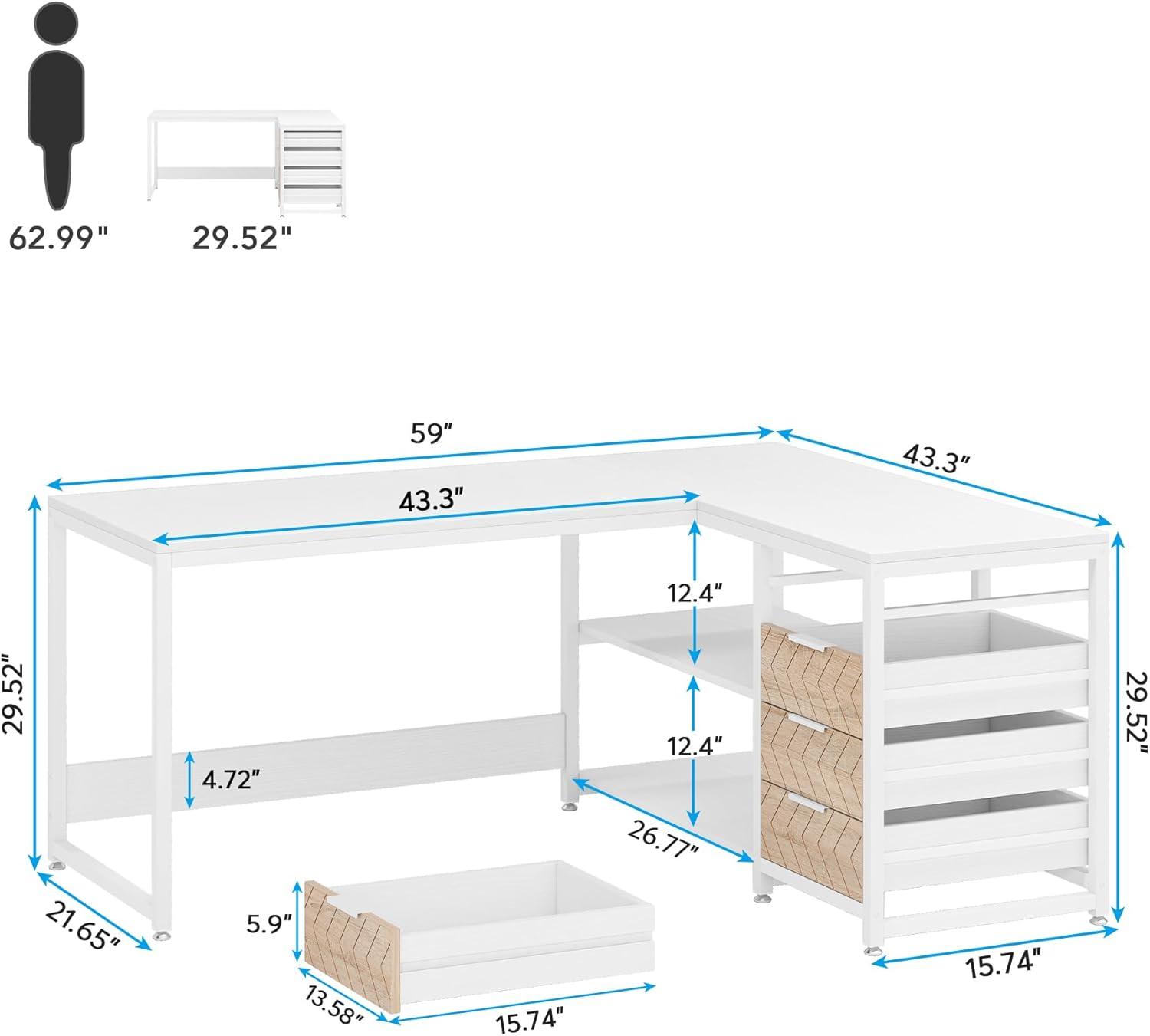 Tribesigns 59" L-Shaped Computer Desk, Reversible Corner Office Desk for Home Office, White