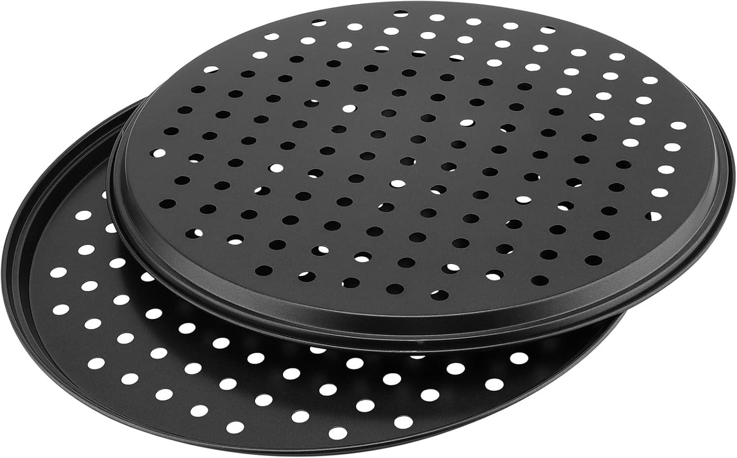 12-Inch Black Carbon Steel Non-Stick Round Pizza Pan Set