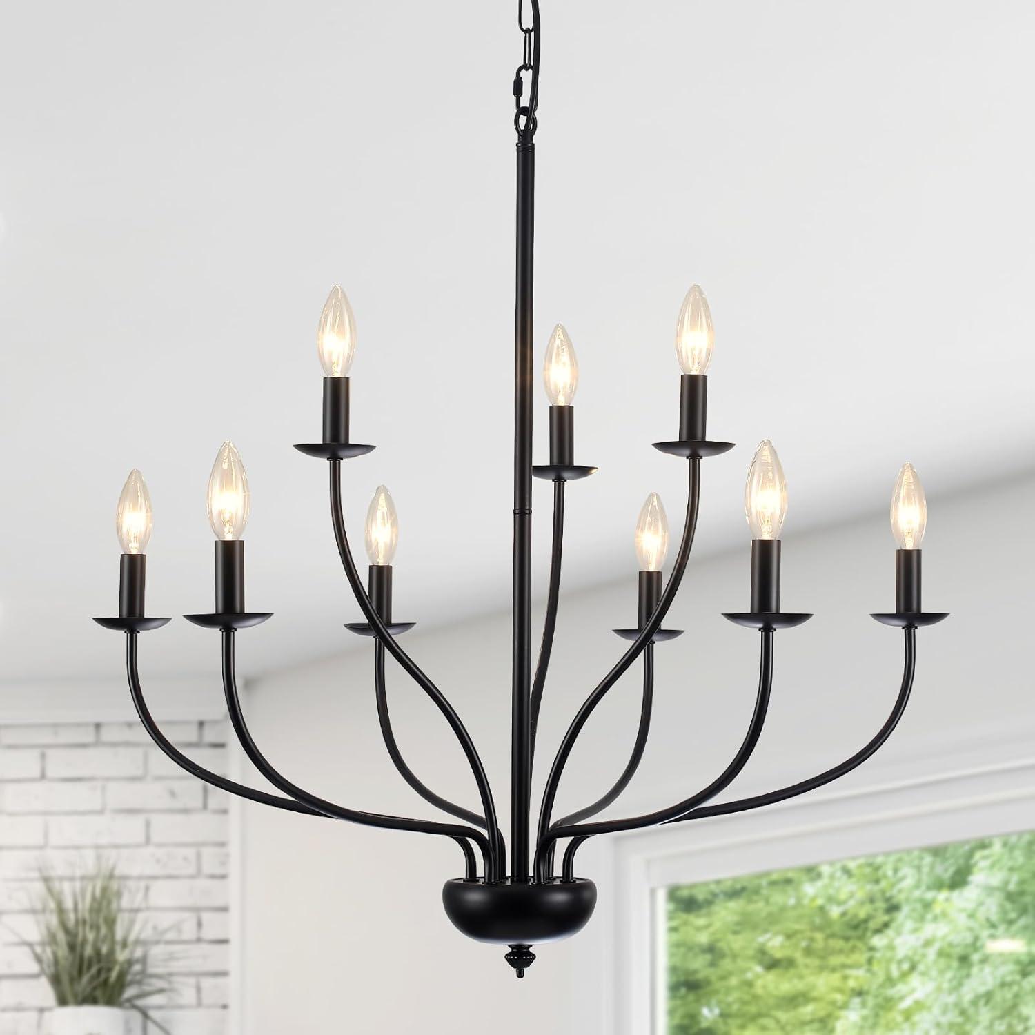 Elegant Black 9-Light 2-Tier Candle Chandelier