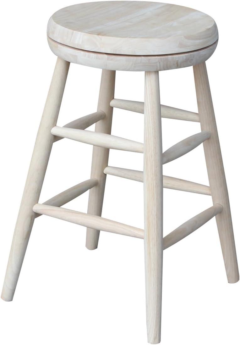 International Concepts Jonathan Swivel Scooped Seat 24" Counter Height Barstool - Unfinished: Rubberwood Frame, No Assembly Required