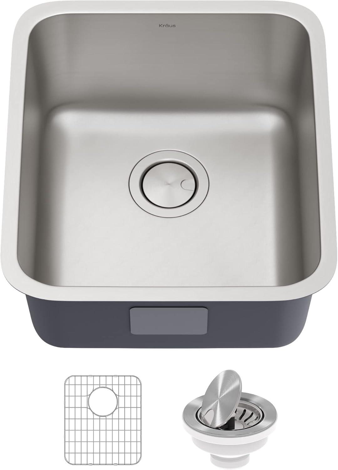 Dex™️ Series KRAUS 17" L Undermount 16 Gauge Stainless Steel Single Bowl Kitchen Sink