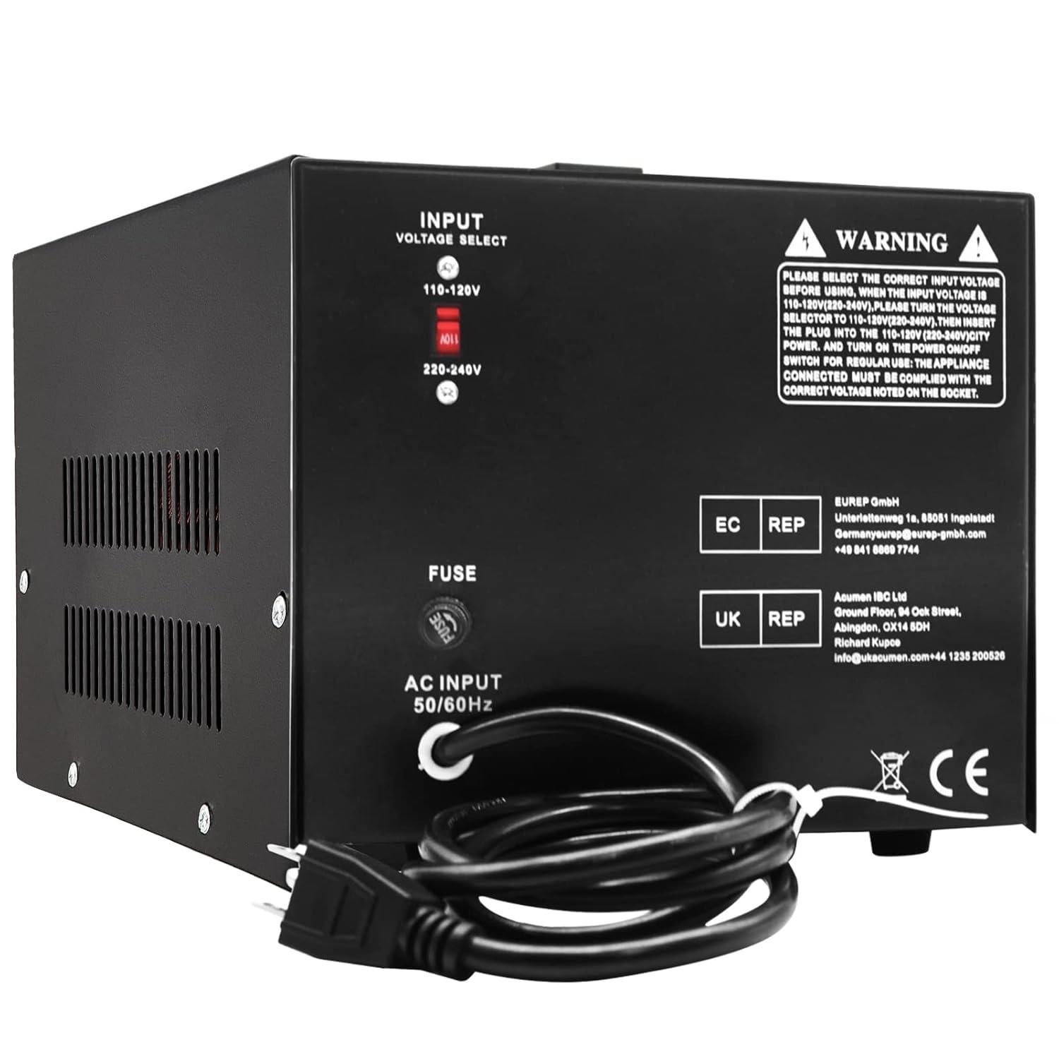 VEVOR 3000W Black Step Up/Down Voltage Transformer with USB Port