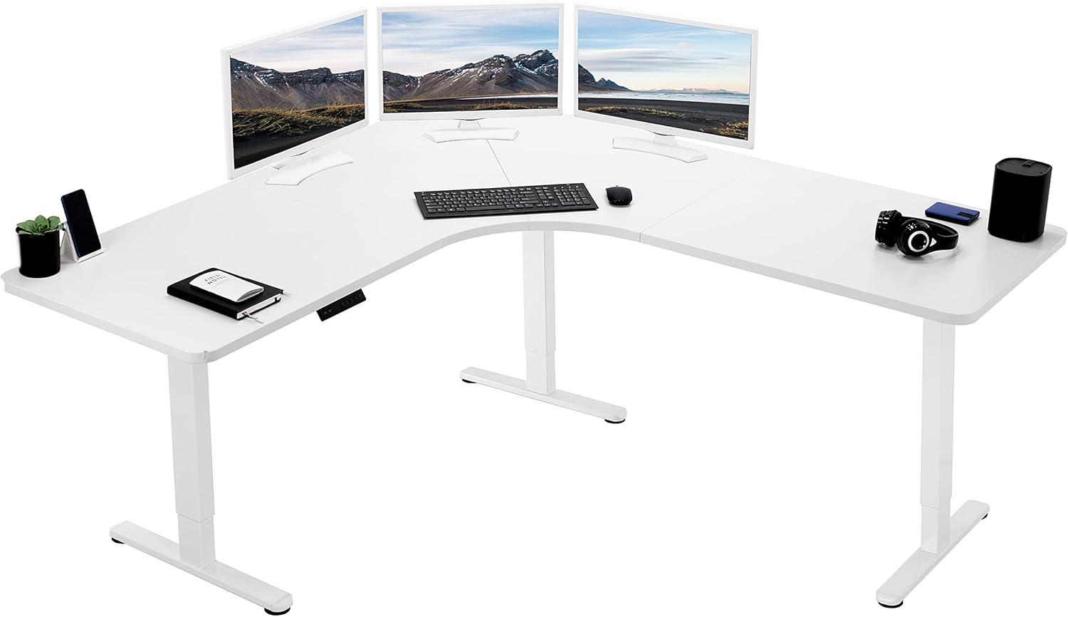 VIVO White Electric 71" x 71" Curved Corner Stand Up Desk