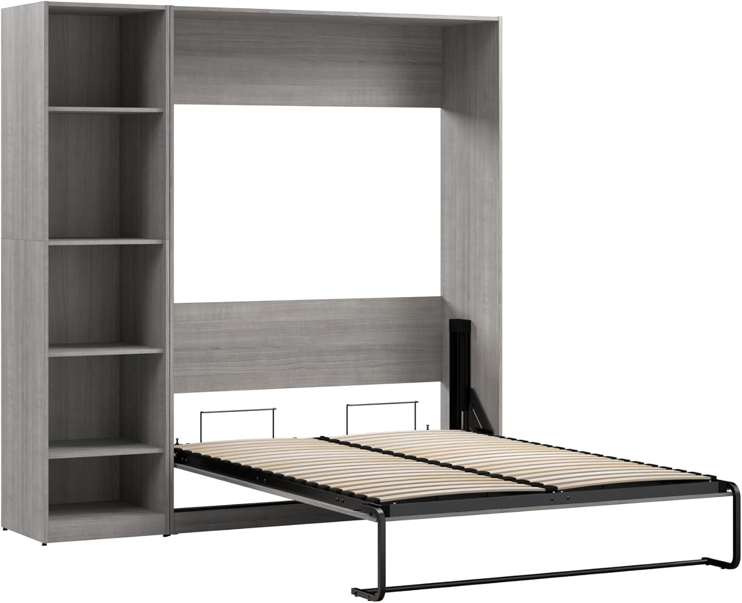 Platinum Gray Full Murphy Bed with Wood Frame and Closet Organizer