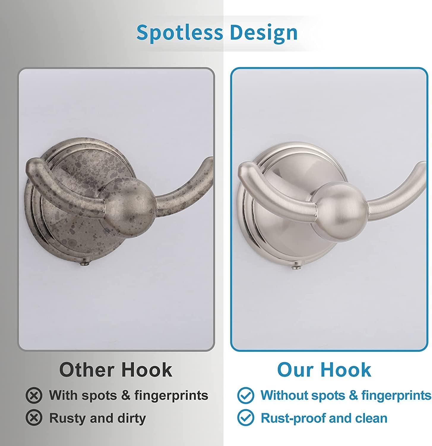 FILTA Bathroom Towel Hooks, Brushed Nickel Robe & Towel Hooks for Wall Mounted, Traditional Towel and Robe Hooks for Hanging Towels, Bath Towel Holder for Shower(2 Pack)