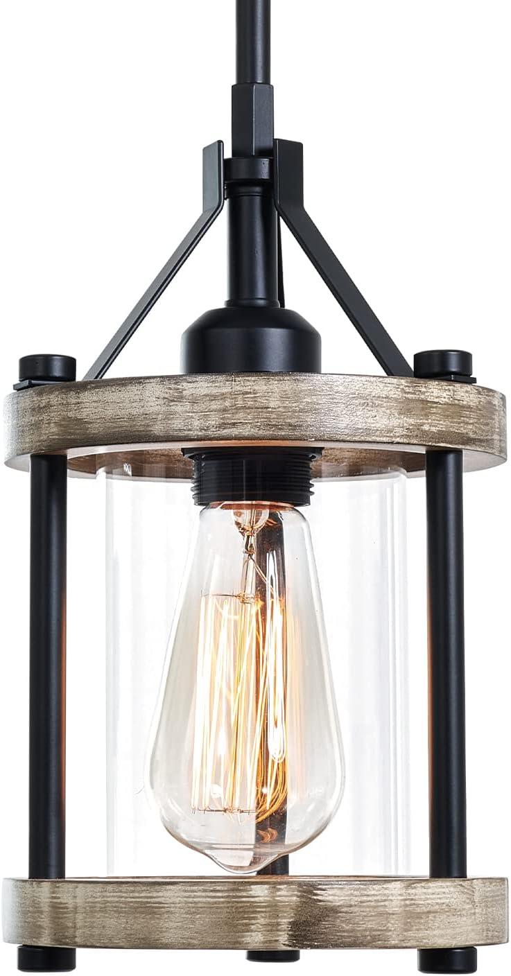 White Farmhouse Wood and Metal Lantern Pendant Light