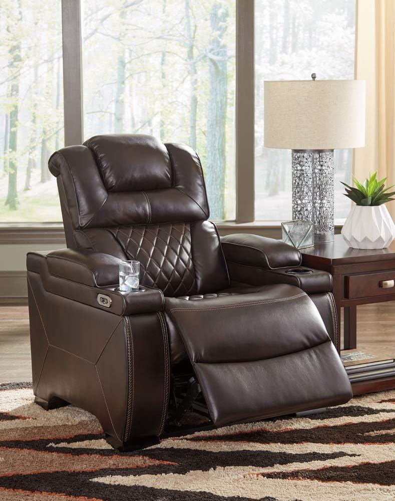 Warnerton Power Recliner with Adjustable Headrest Chocolate: USB Port, Cup Holder - Signature Design by Ashley