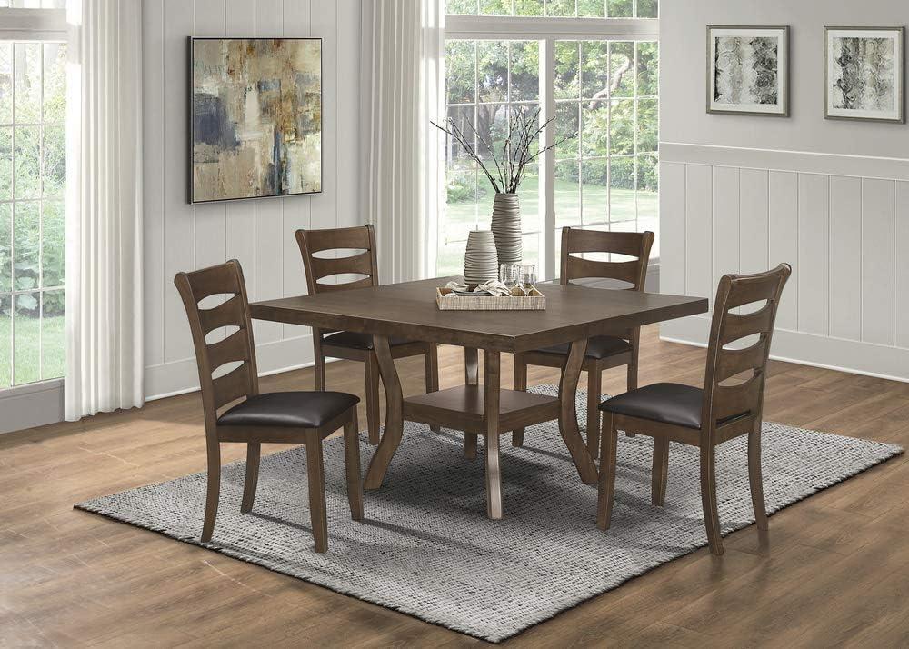 Brown Wood Slat-Back Dining Side Chair with Vinyl Seat, Set of 2