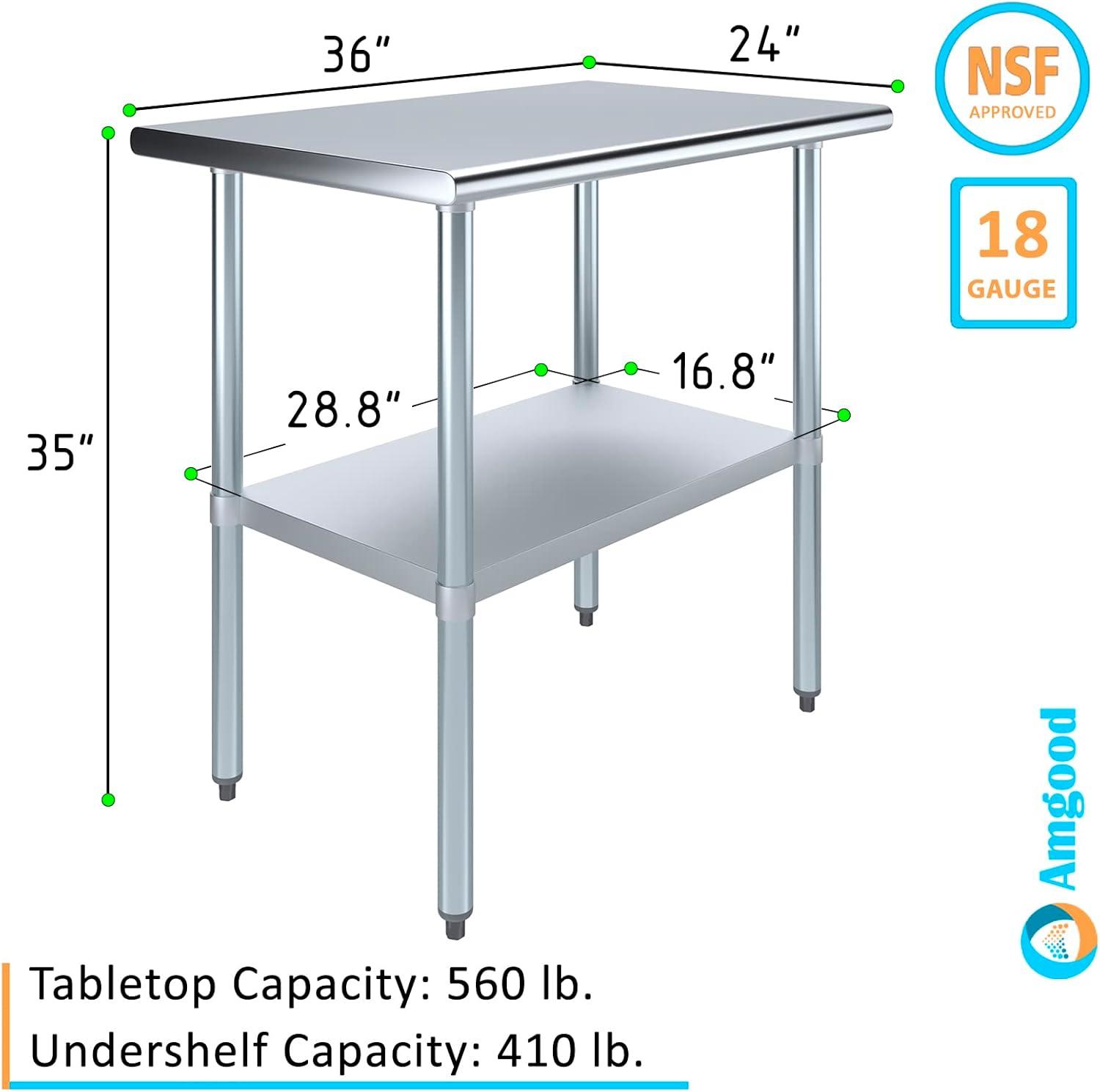 Stainless Steel Work Table with Undershelf. Metal Prep Table. NSF - Certified