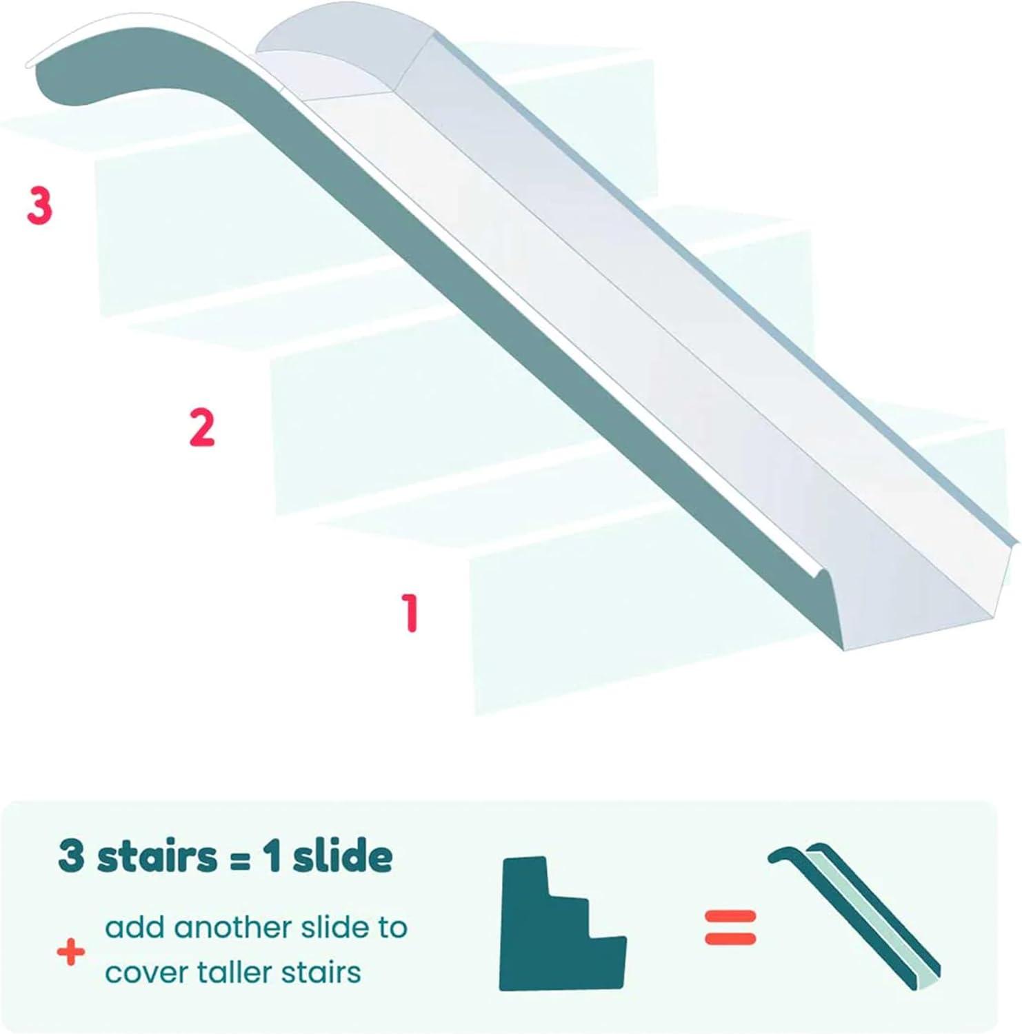 StairSlide 8-Pack Modular Indoor Slide for Home Staircases, White - Stair Attachment Ramps for Kids with Non-Slip Grip Bottom, Easy to Store, No