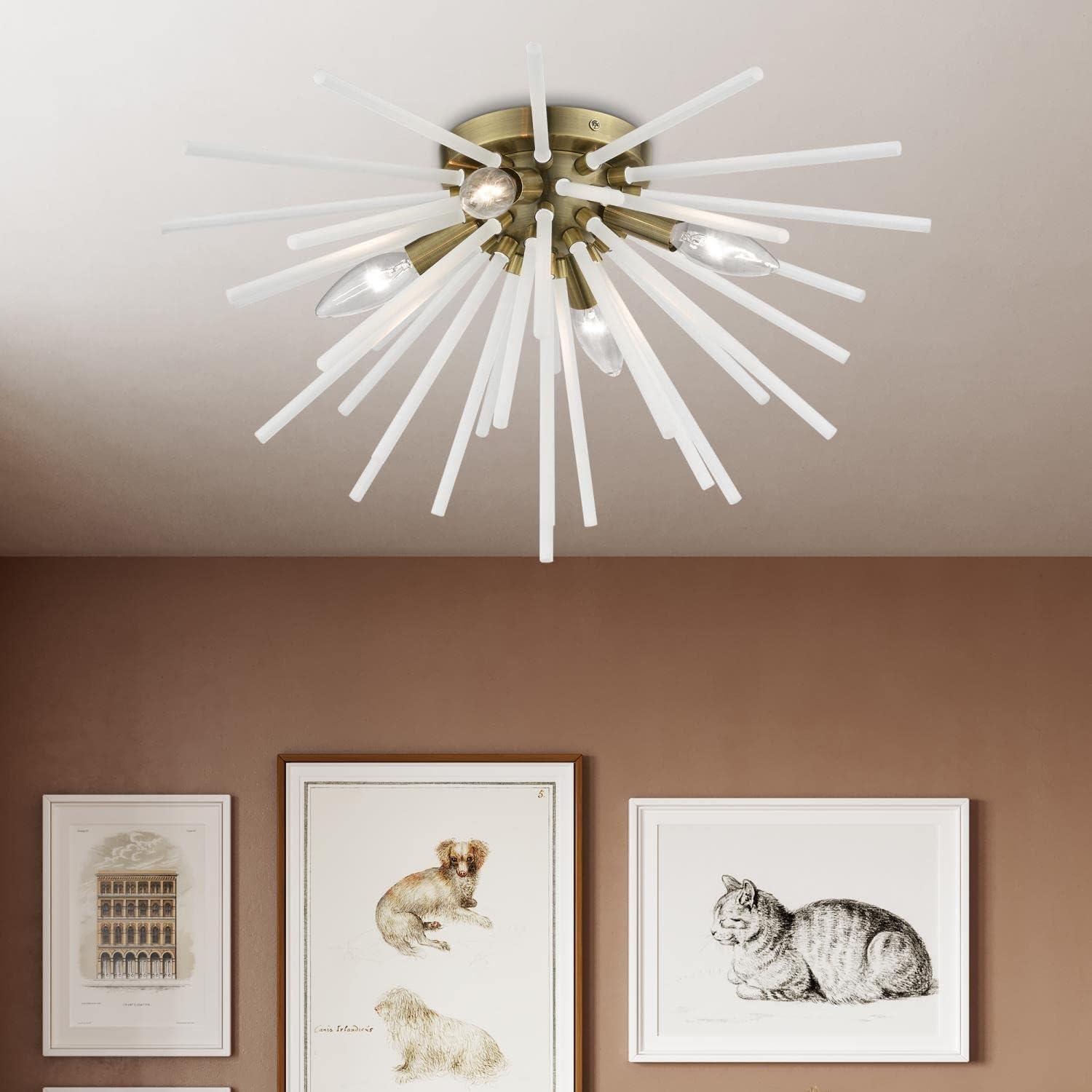 Livex Lighting Uptown 4 - Light Flush Mount in  Antique Brass