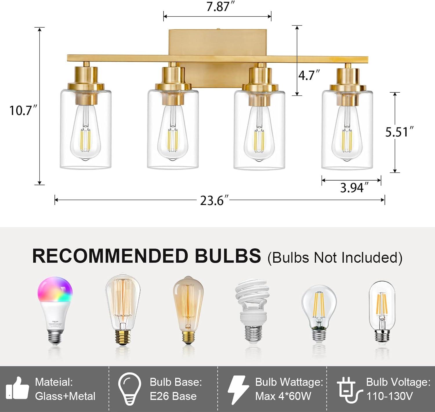 Gold 4-Light Modern Vanity Fixture with Clear Glass Shades