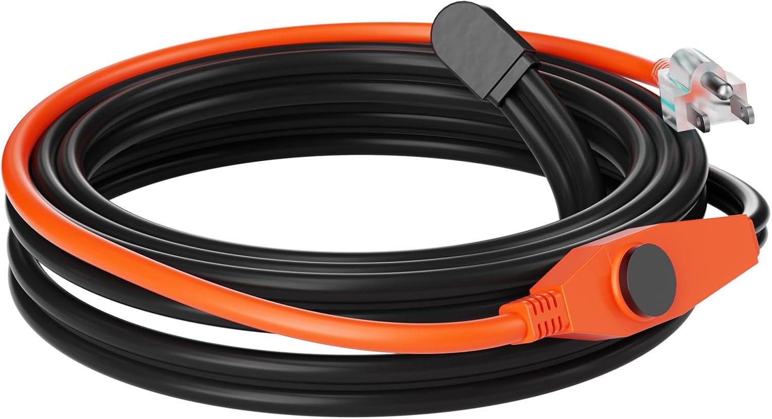 VEVOR Pipe Heating Cable 24FT 7W/FT Heat Tape for Pipes with Built-in Thermostat