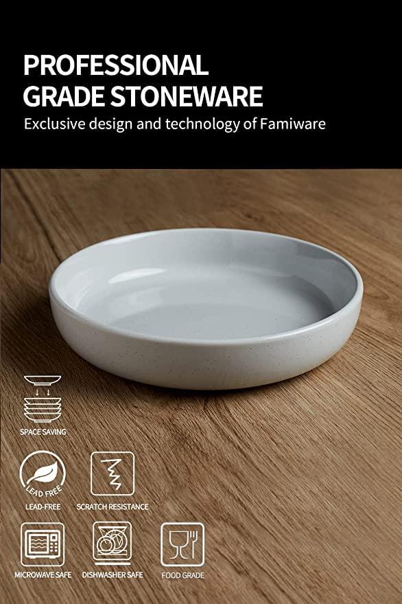 Famiware Milkyway 4-Piece Stoneware 33 oz Pasta Bowl Set, Light Gray