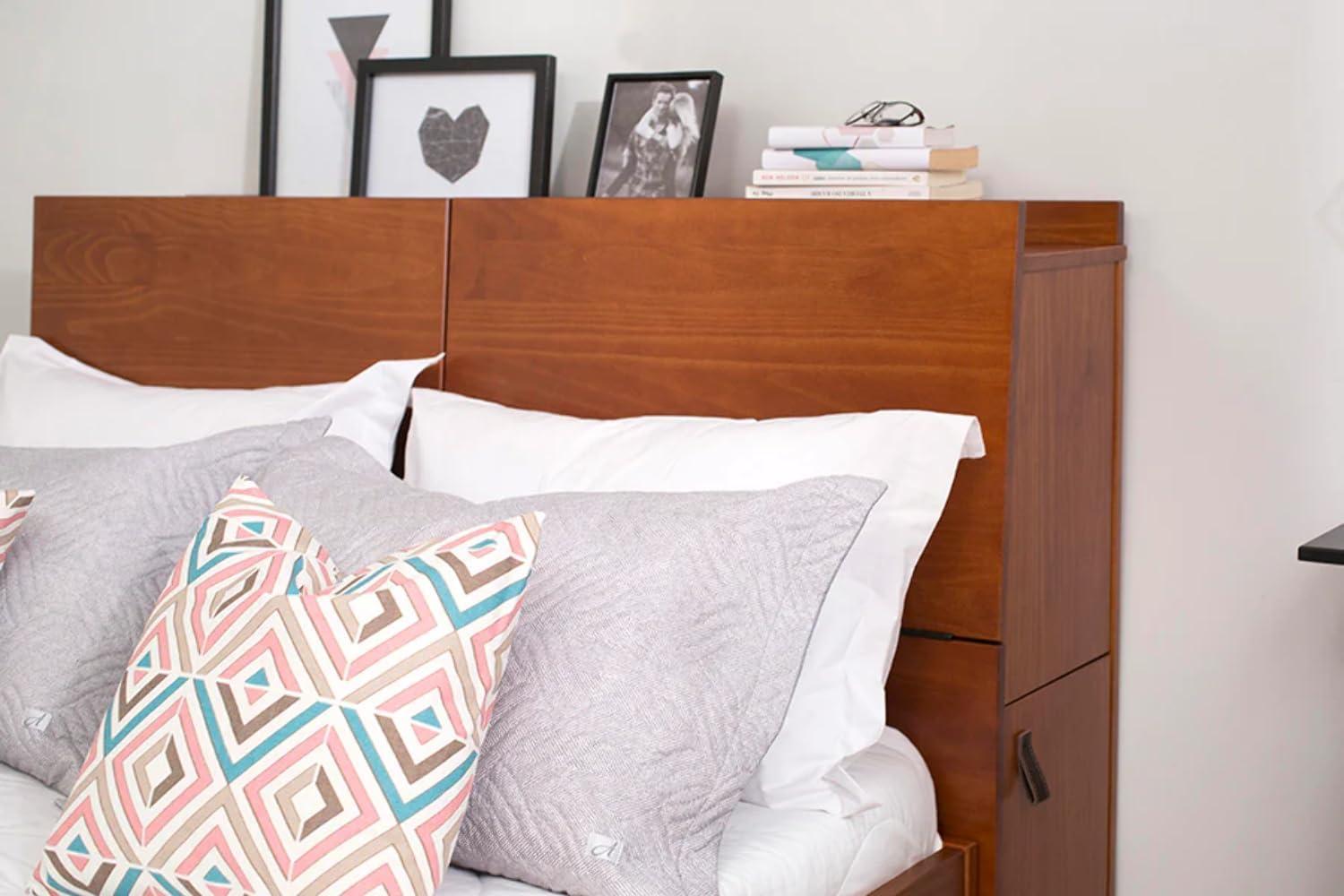 King Size White Wood Storage Headboard with Leather Handles