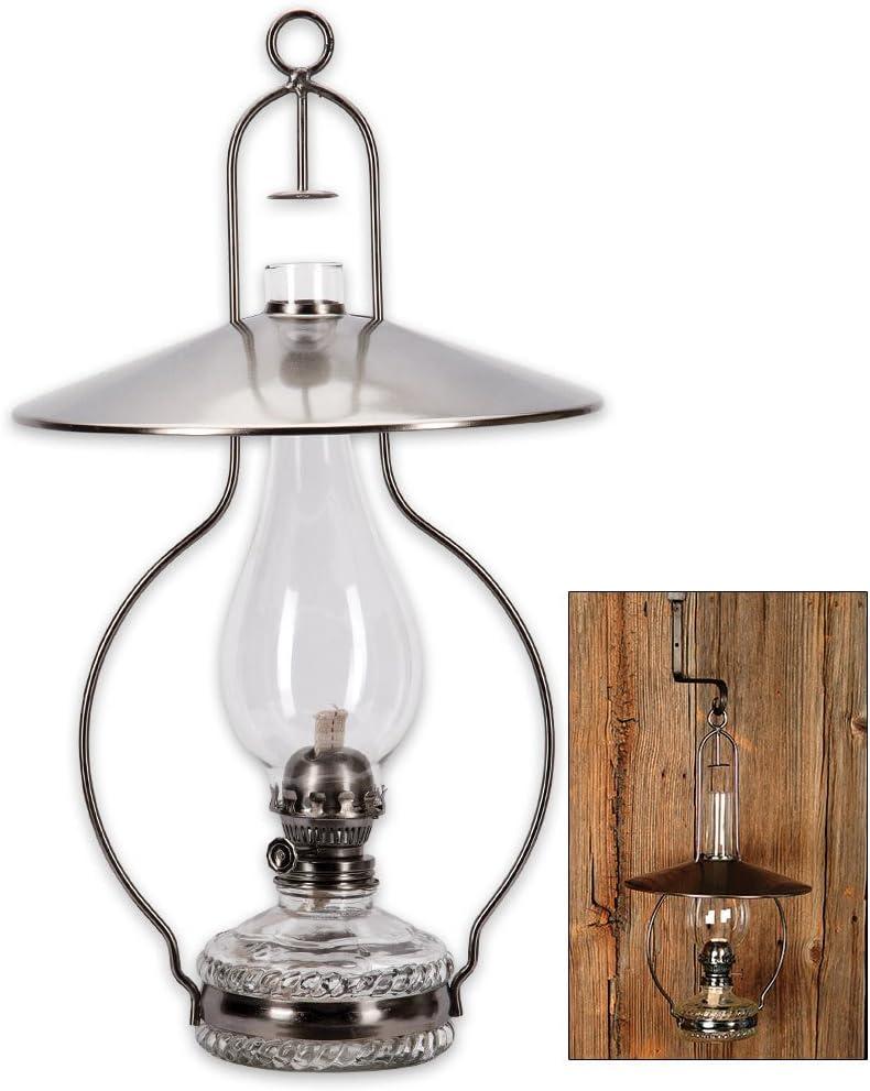 Antiqued Steel and Clear Glass Hanging Oil Lamp with Reflector