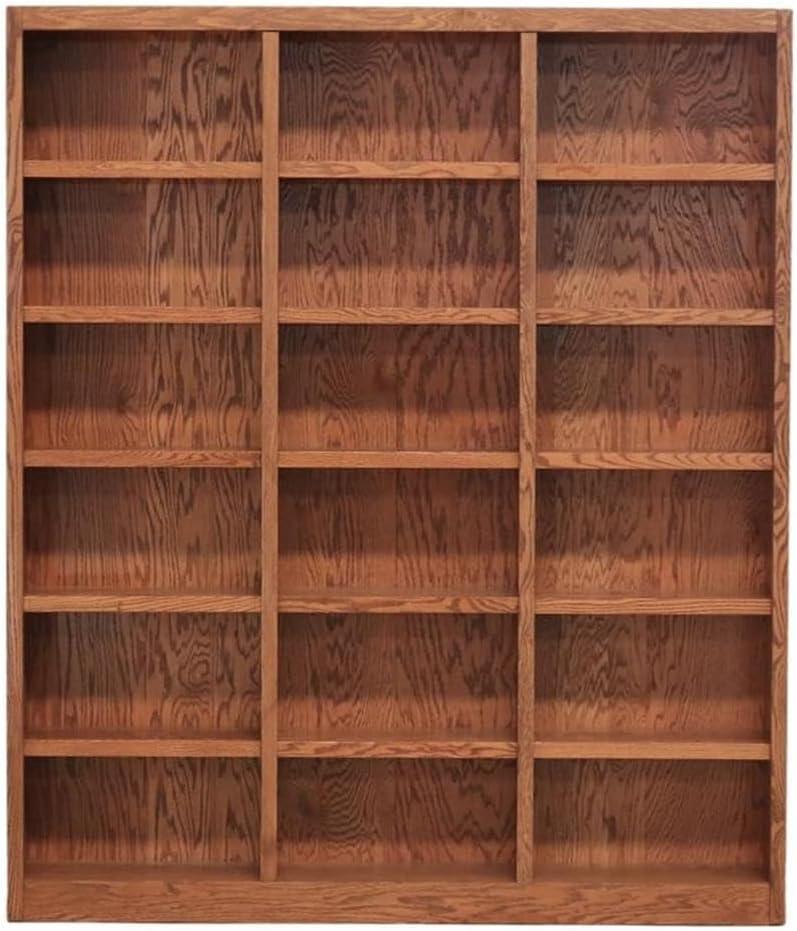 Traditional 84" Tall Dry Oak Triple Wide 18-Shelf Wood Bookcase