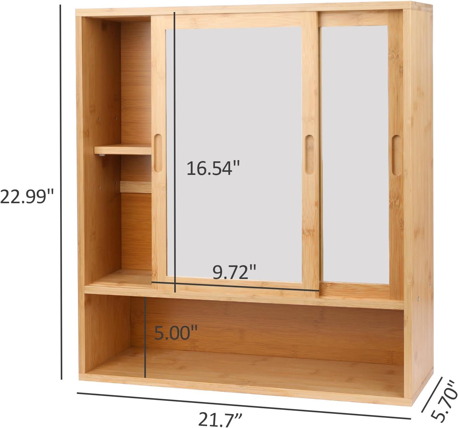 Bamboo Medicine Cabinet Mirror,Mirrored Cabinet With 2 Sliding Doors