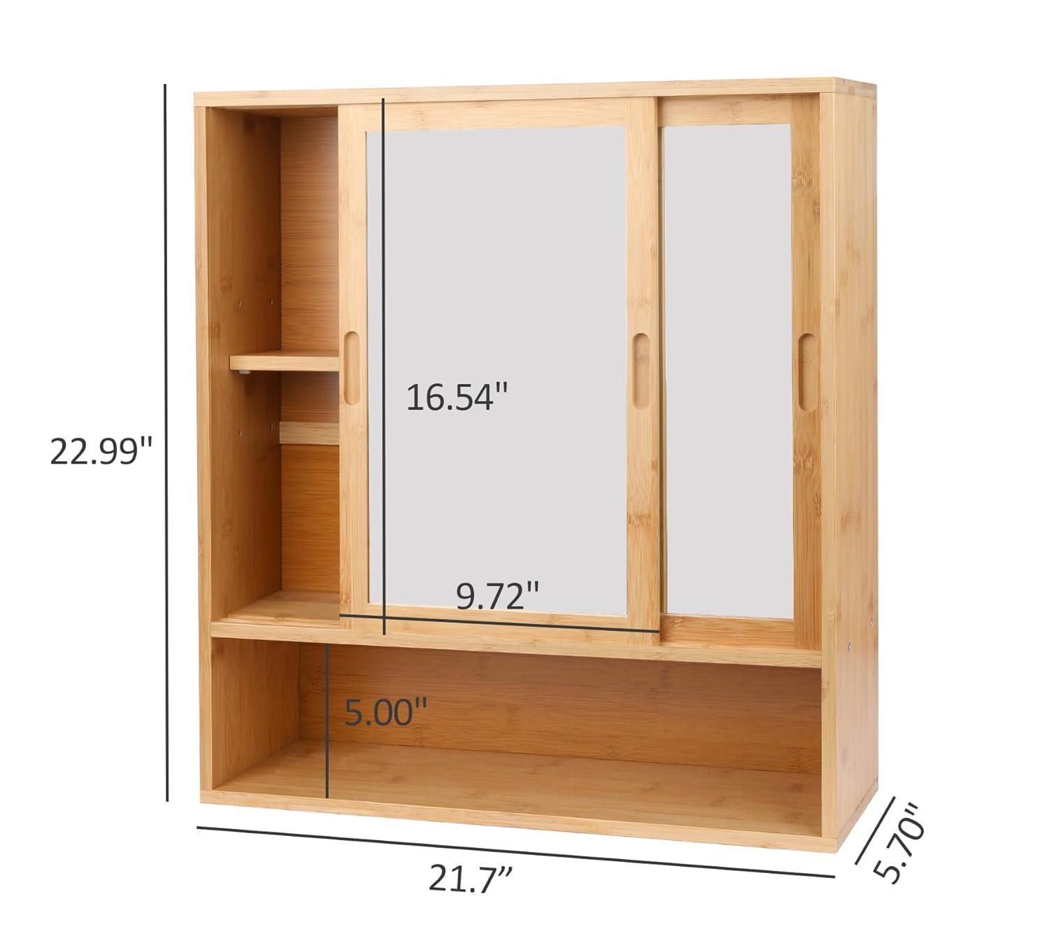 Bamboo Medicine Cabinet Mirror,Mirrored Cabinet With 2 Sliding Doors