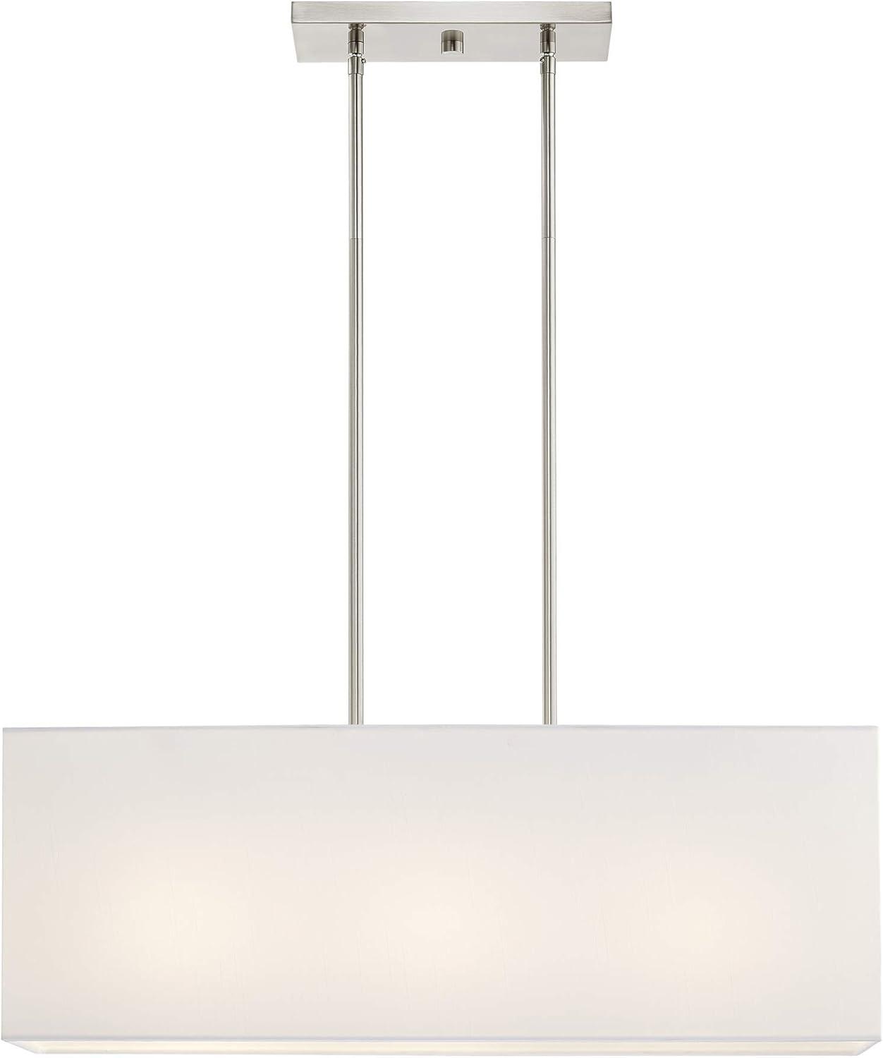 Summit Brushed Nickel 3-Light Linear Chandelier with Off-White Shade