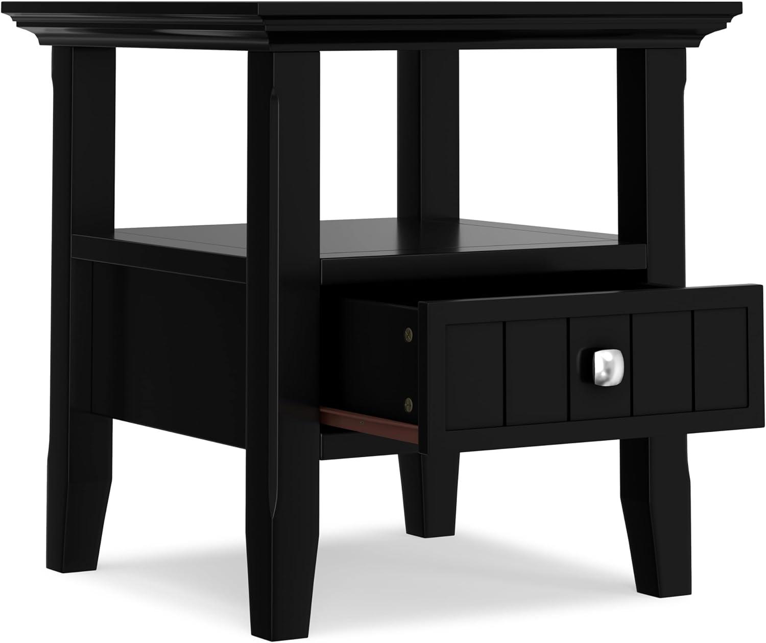 Simpli Home Acadian Solid Wood Transitional End Table with Drawer and Open Shelf