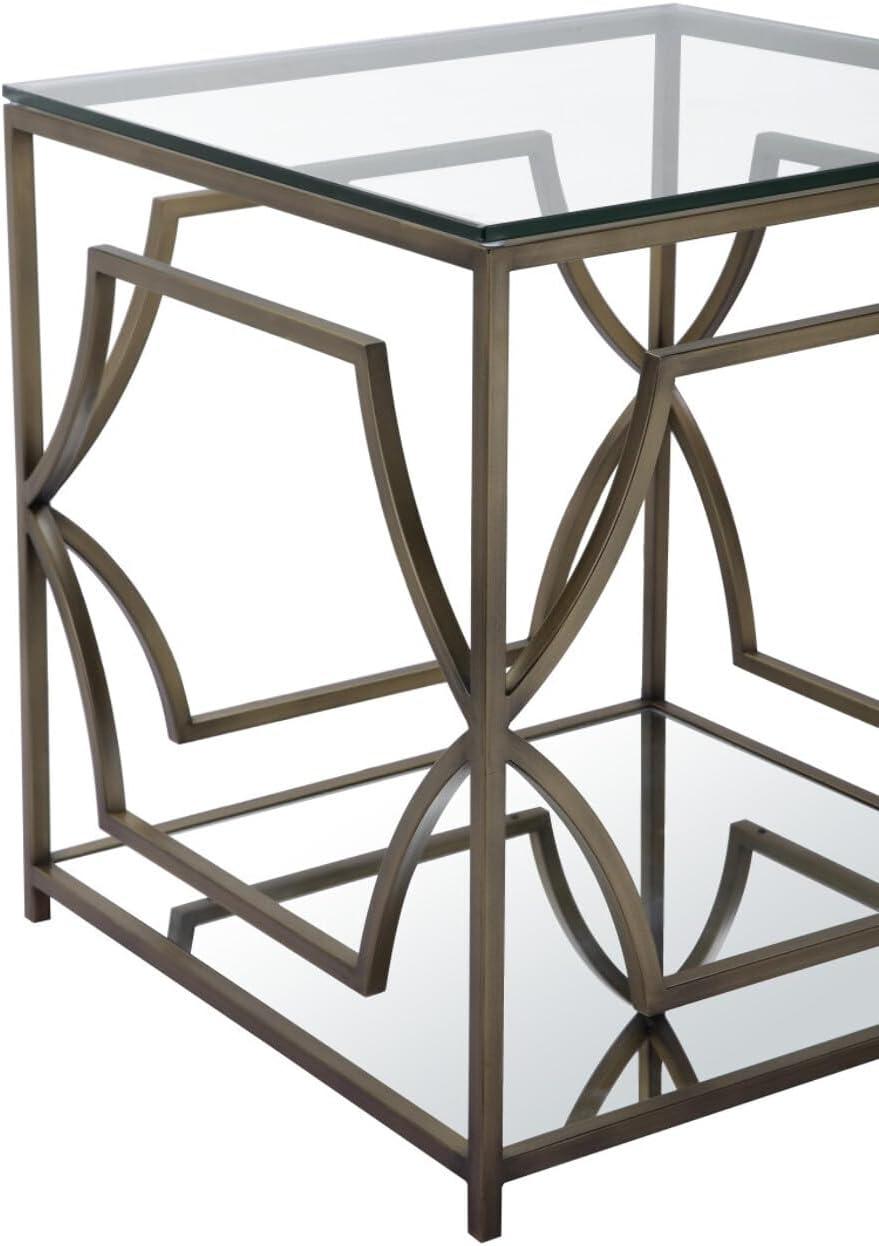 American Home Classic Edward Modern Metal/Glass Side Table in Brushed Brass