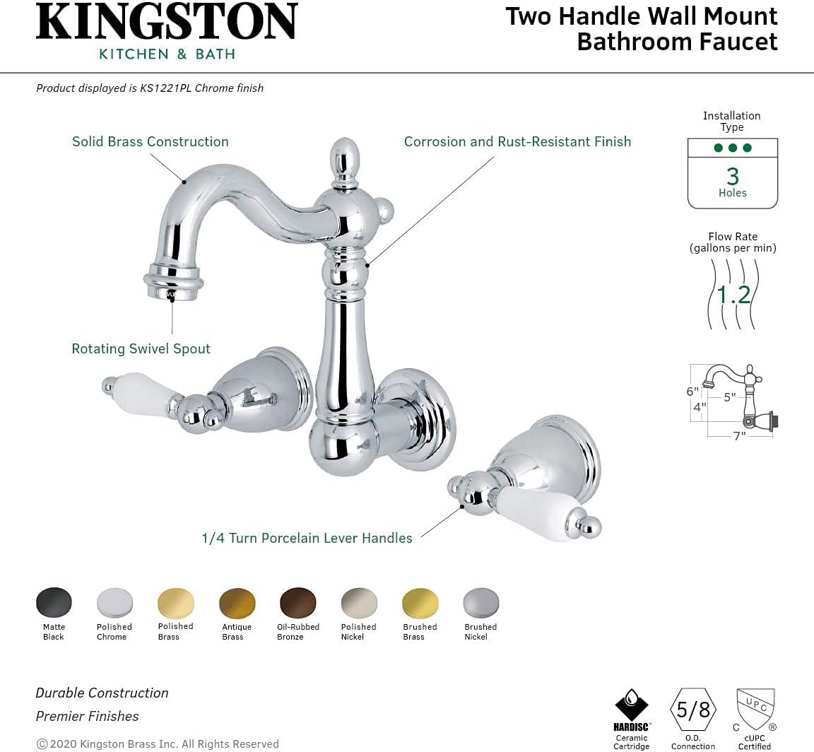 Kingston Brass Heritage Two-Handle 3-Hole Wall Mount Bathroom Faucet