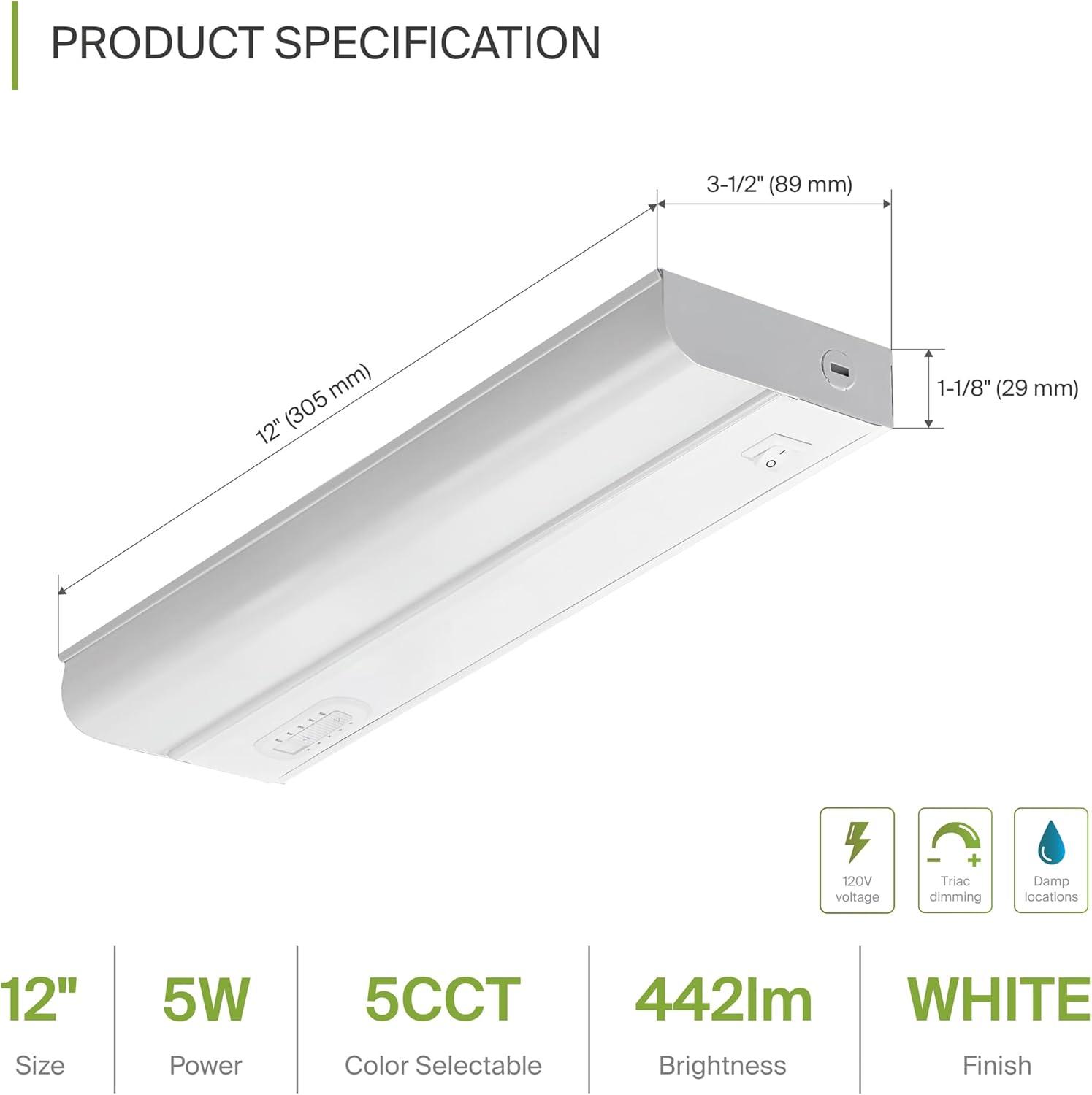 12-Inch White LED Under Cabinet Light with Switch