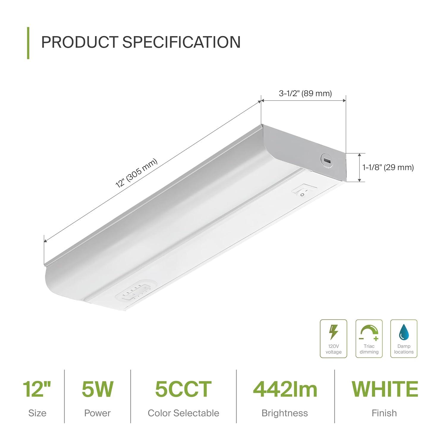 12-Inch White LED Under Cabinet Light with Switch