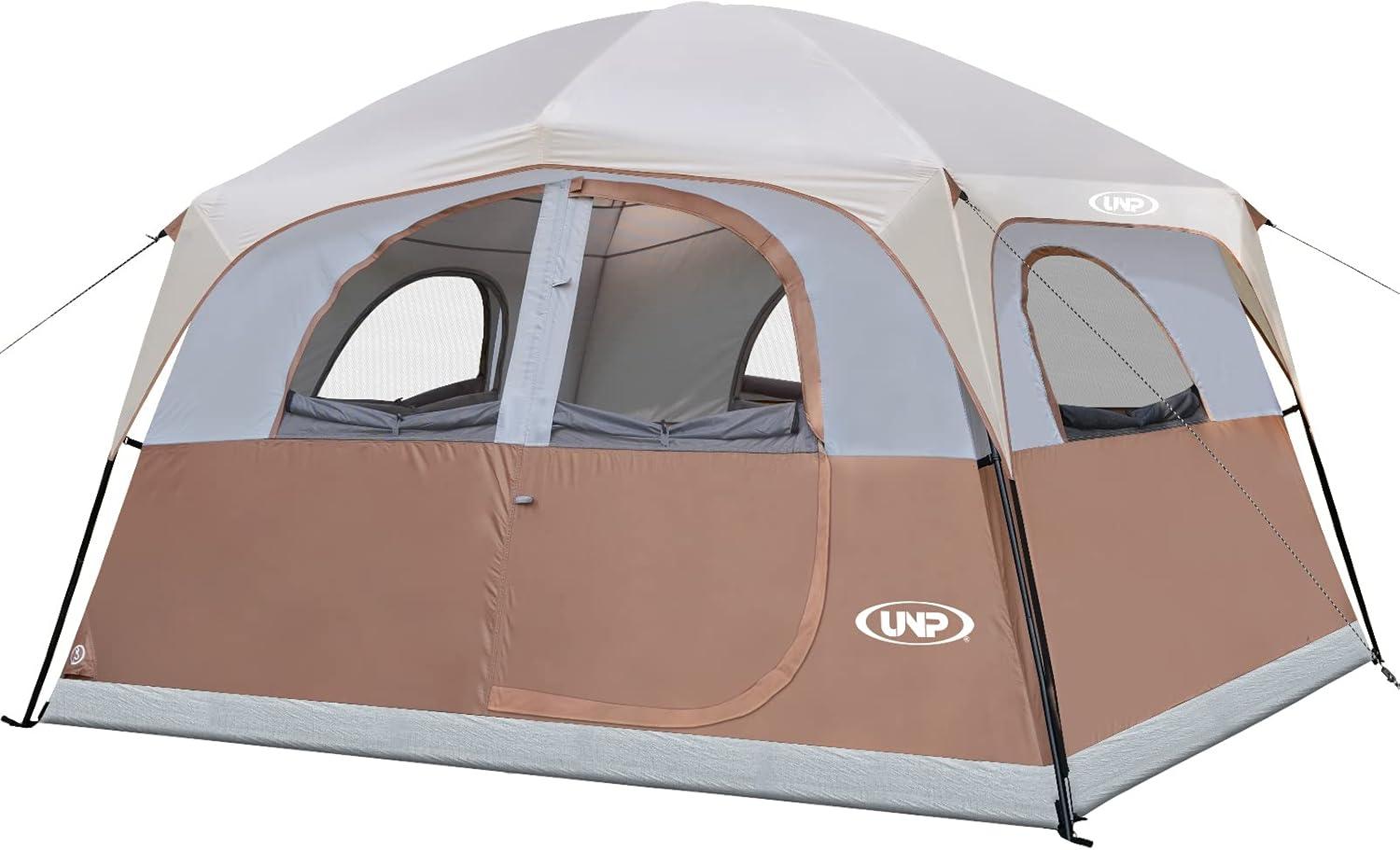 Khaki 6-Person Waterproof Cabin Tent with Carry Bag