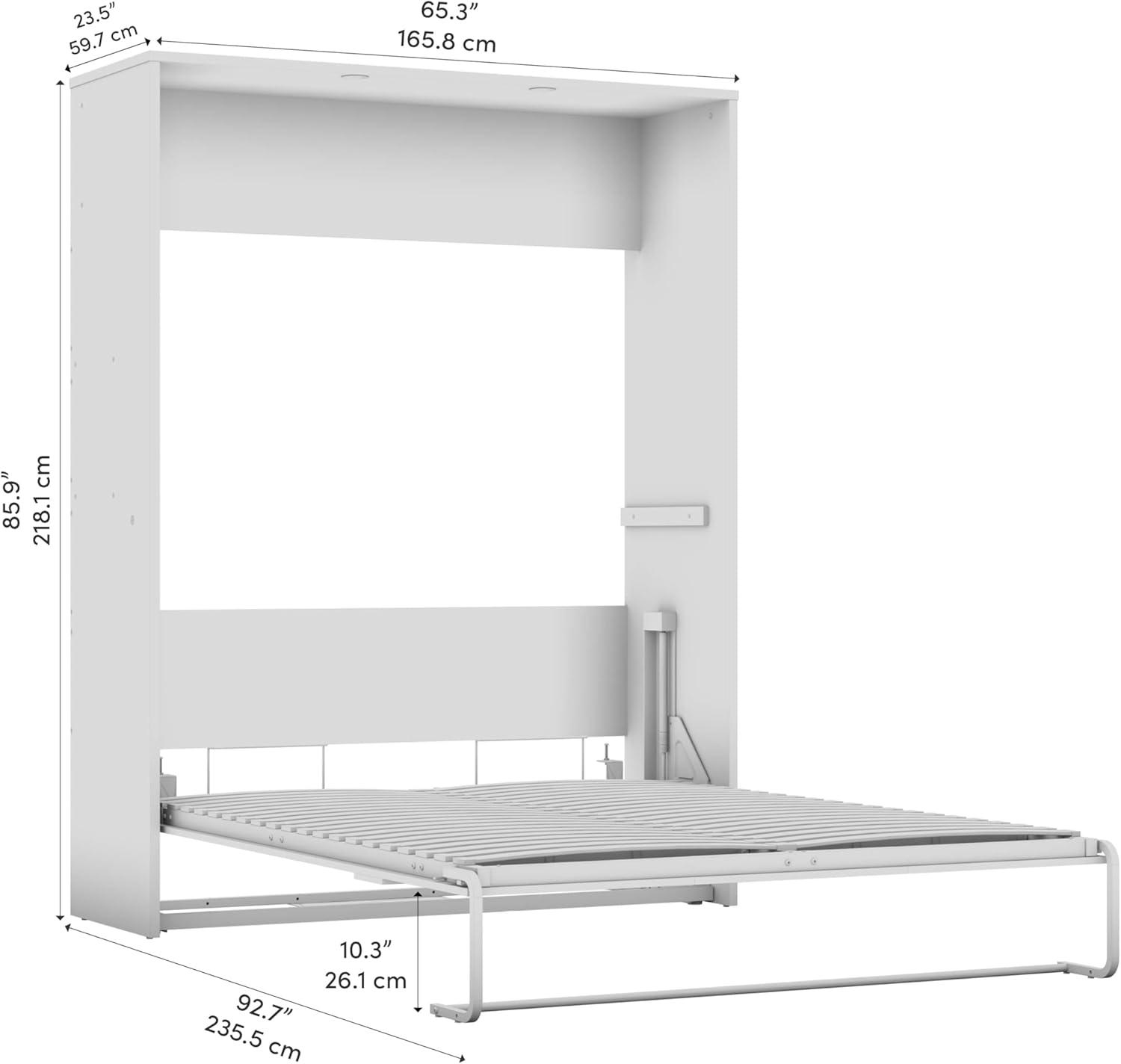 Gray Wood Queen Murphy Bed with Upholstered Frame and Drawer