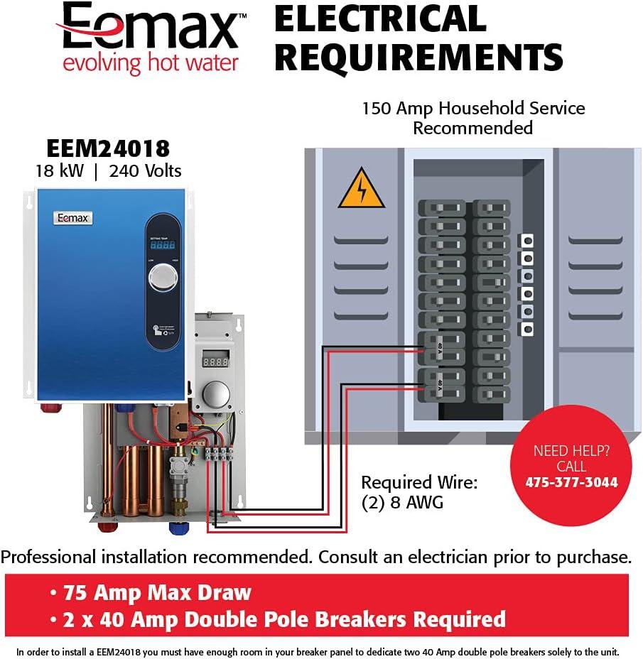 Eemax Blue Electric Tankless Water Heater with Digital Display