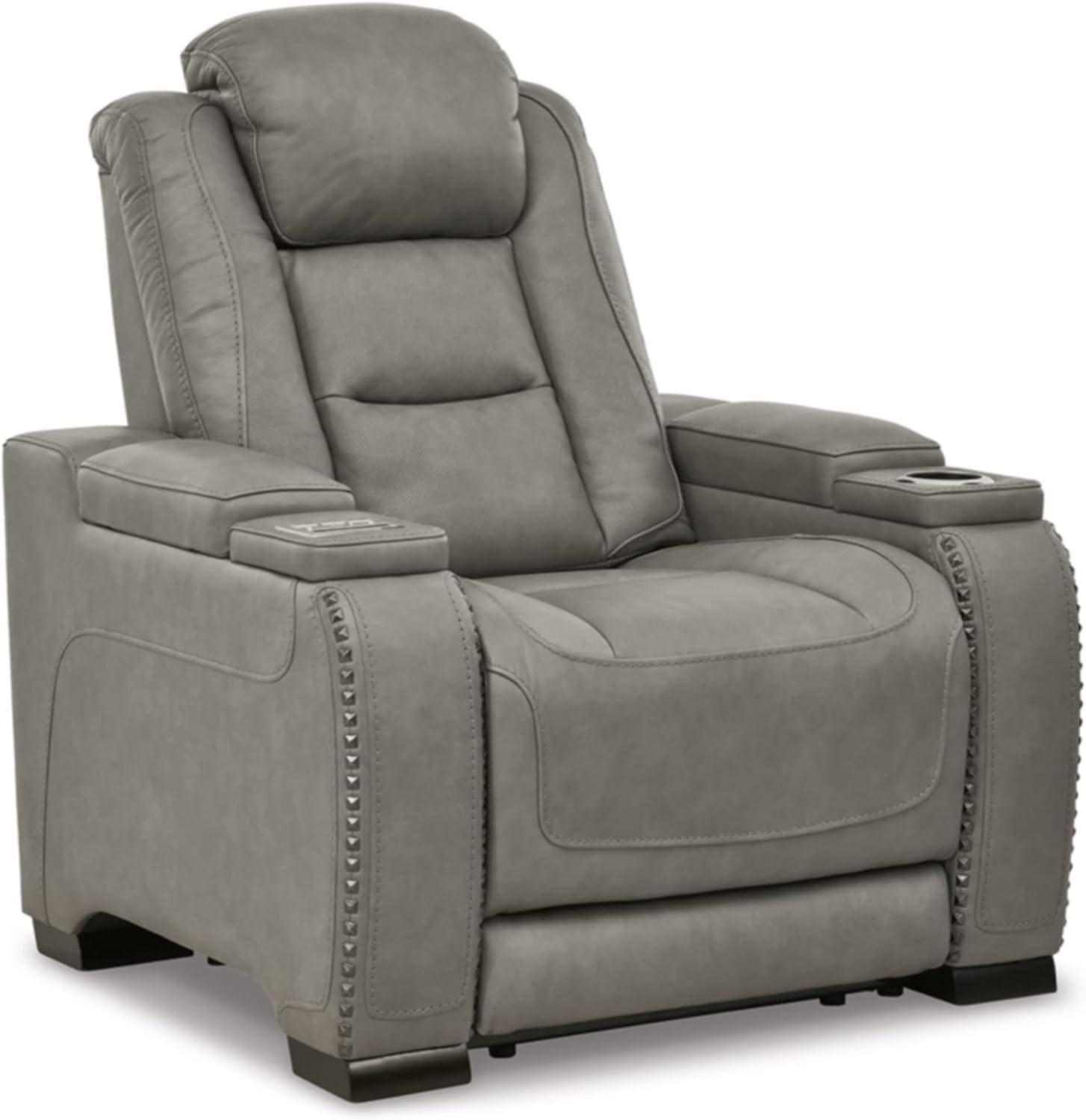 Signature Design by Ashley The Man-Den Leather Power Recliner in Gray