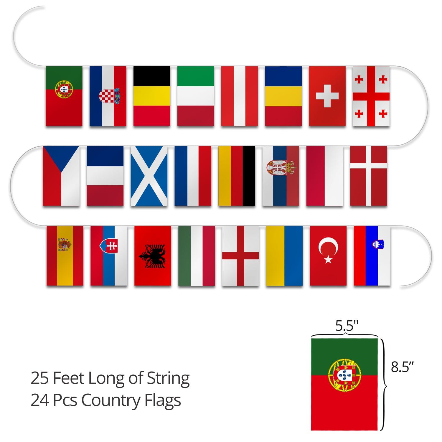 Anley European Countries String Flag, 24 Countries European Cup Soccer String Pennant Banner, Decoration for Grand Opening, Sports Bar, Party Events - 25 Feet 24 Flags
