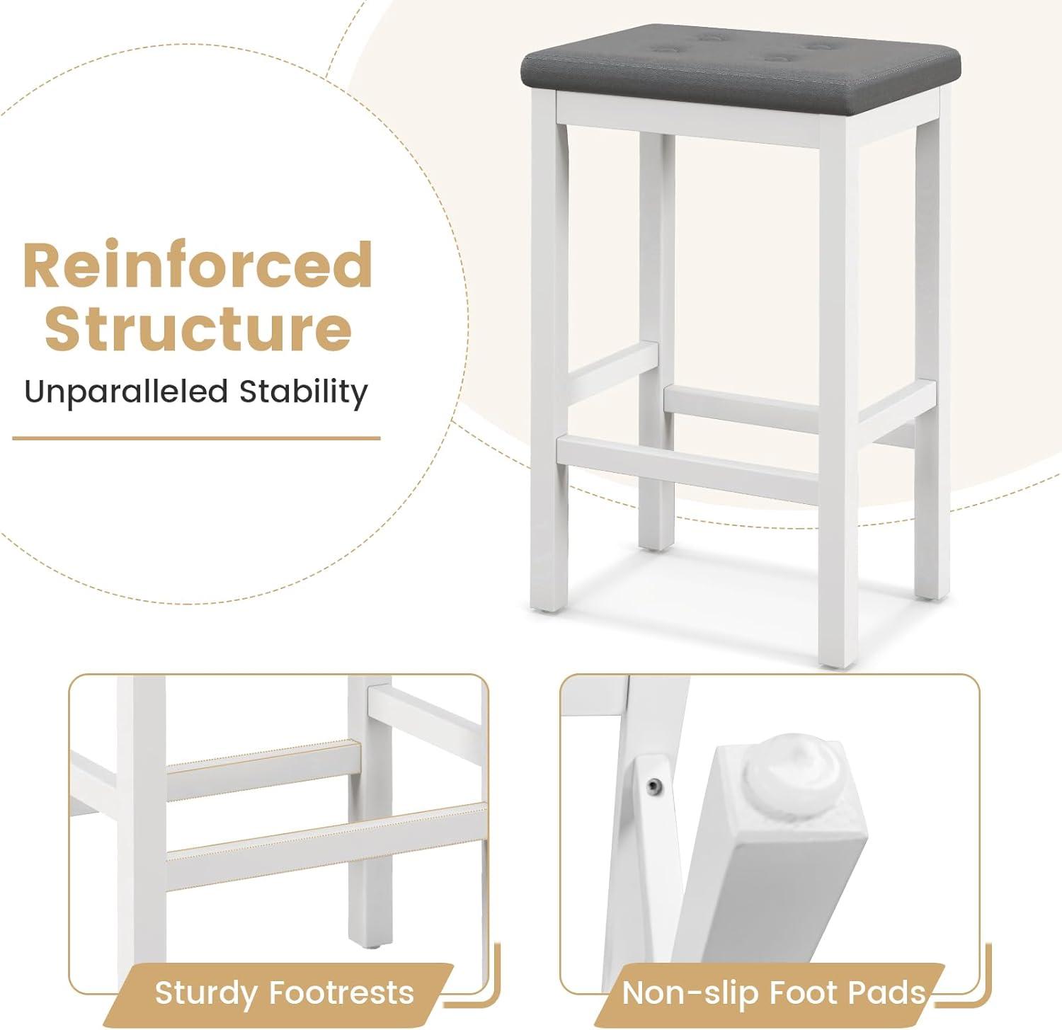 Costway Set of 2 Rubber Wood Bar Stools 24" Counter Height Stool with Padded Seat, Footrest Brown & Black/Gray & White