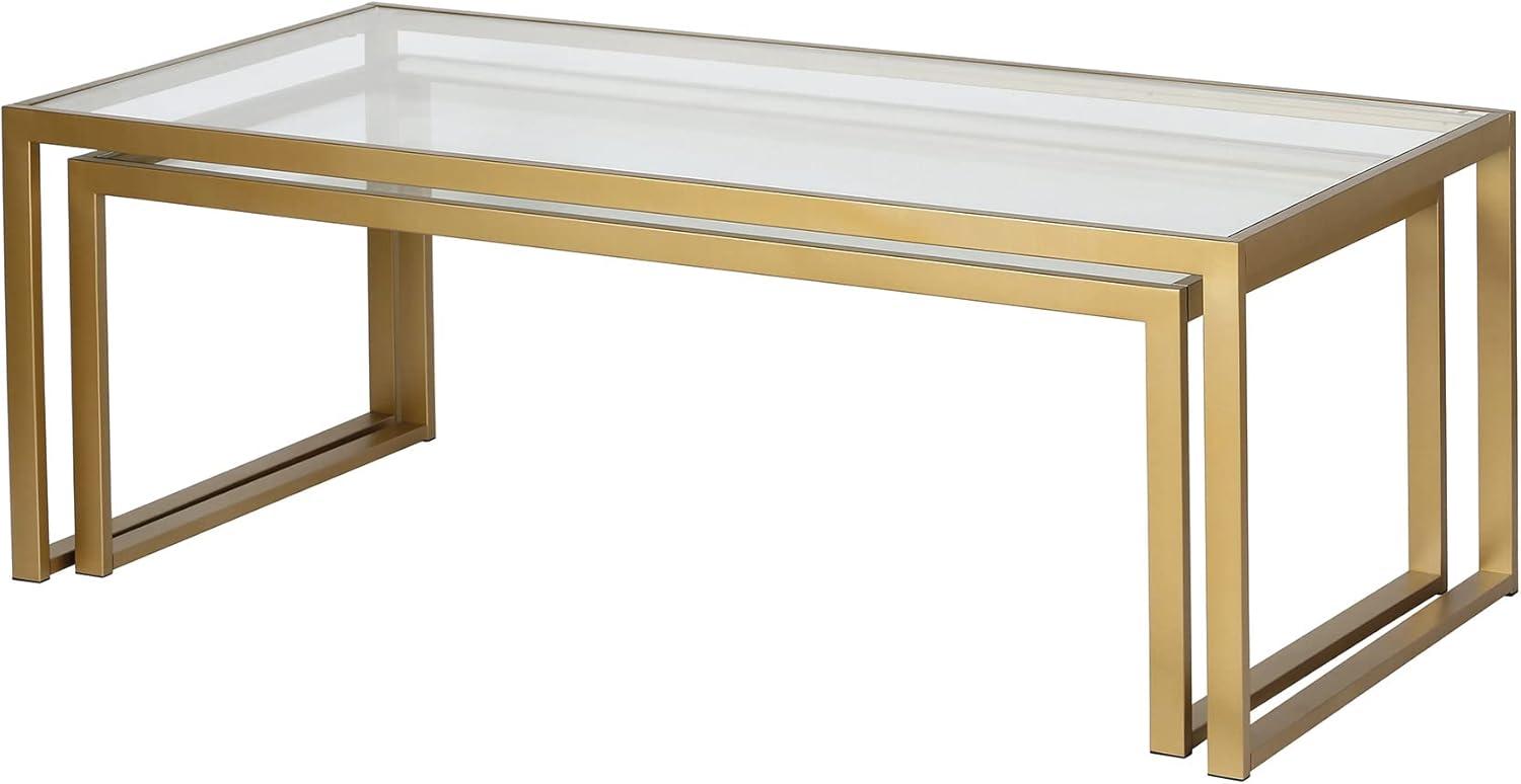 Rectangular Brass and Glass Nesting Coffee Table Set