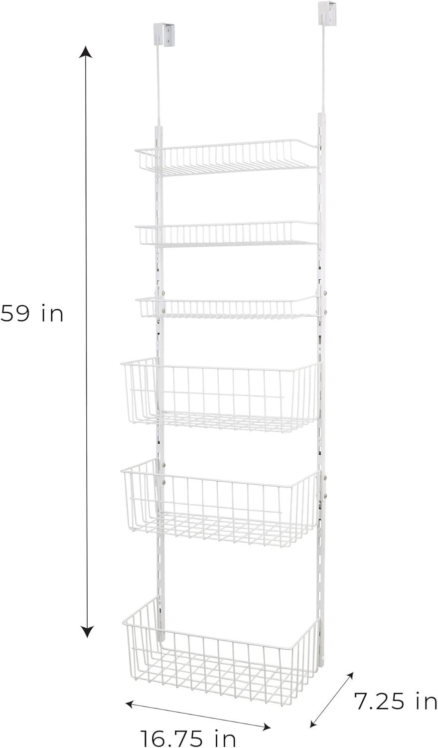 Smart Design Over the Door Pantry Organizer Rack with 6 Adjustable Steel Shelves - White