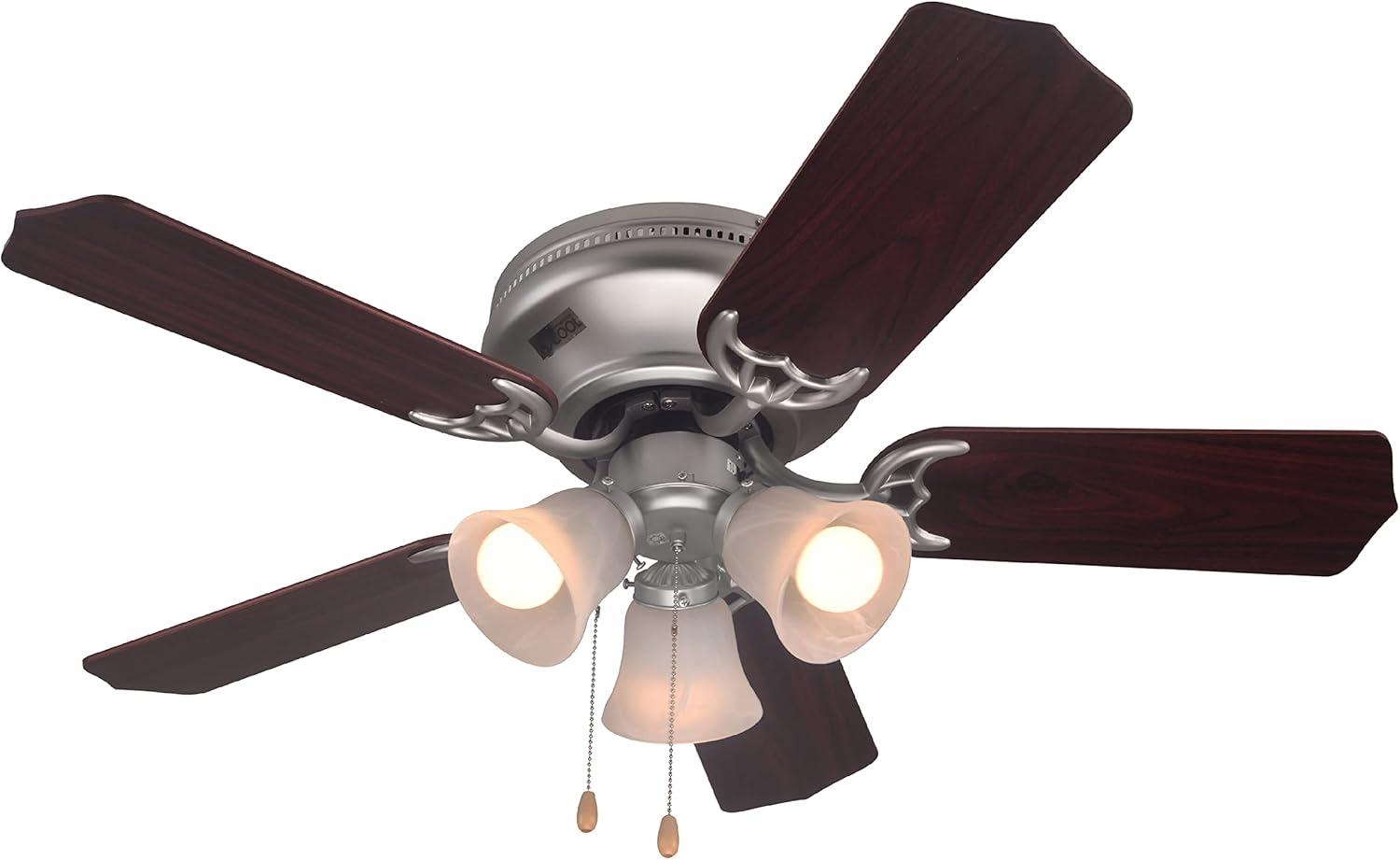 42" Silver Ceiling Fan with Reversible Walnut Blades and Lights