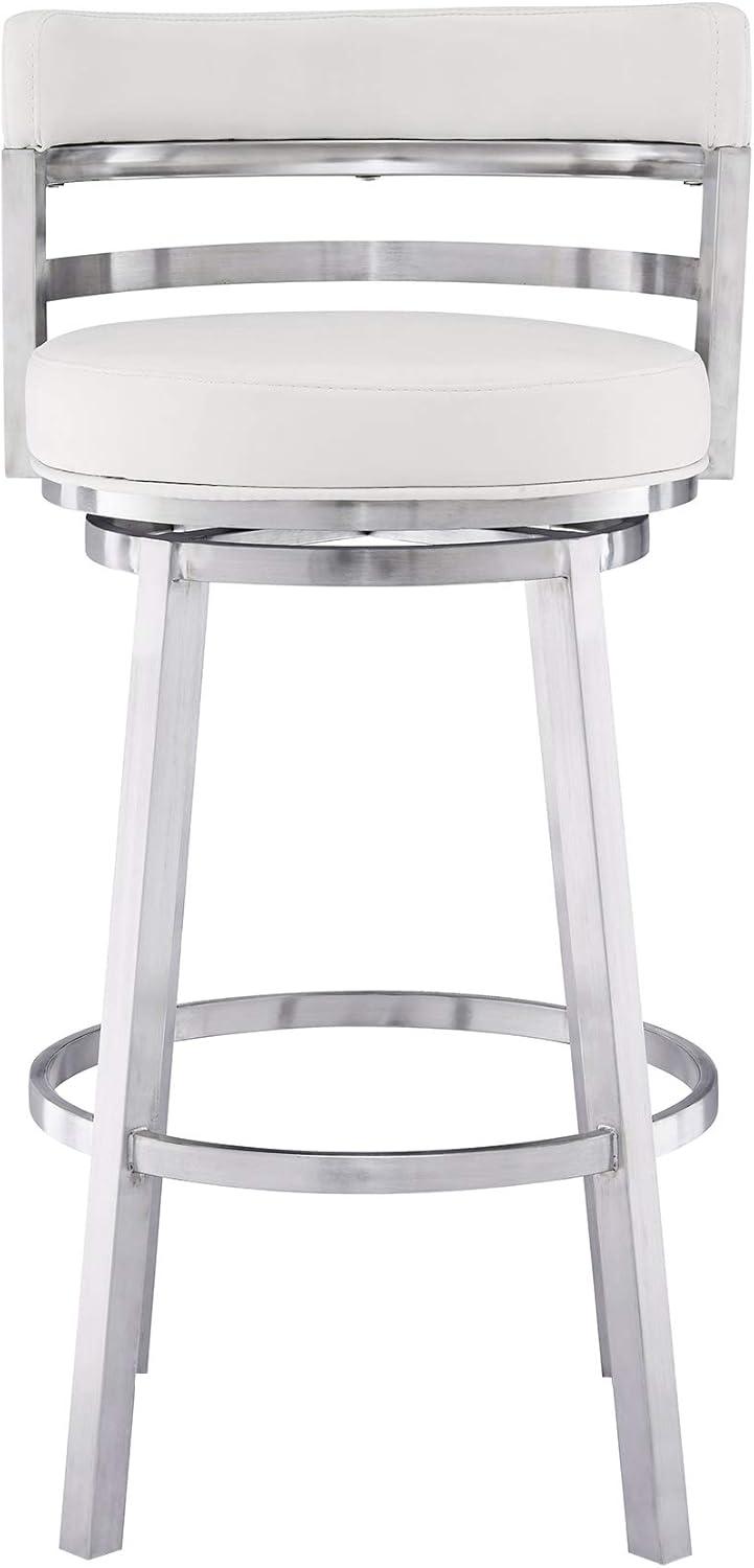 Titana 26" Counter Height Swivel White Faux Leather and Brushed Stainless Steel Bar Stool