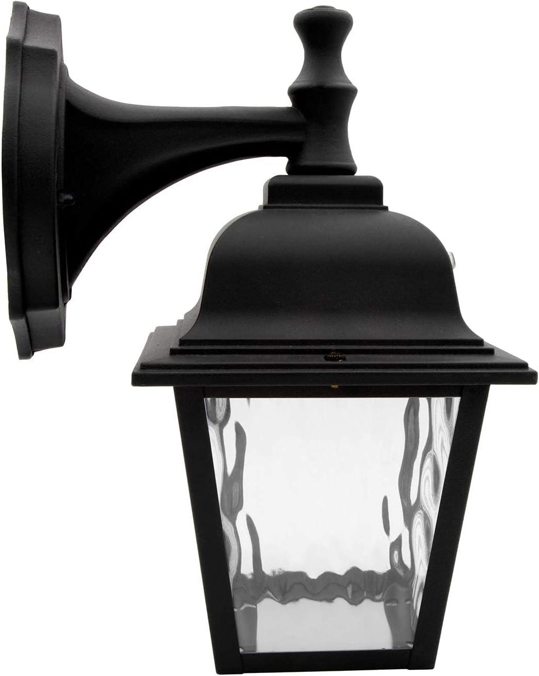 Maxxima LED Porch Lantern Black, Water Glass, Photocell Sensor, 875 Lumens, 3000K Warm White, Dusk to Dawn Sensor