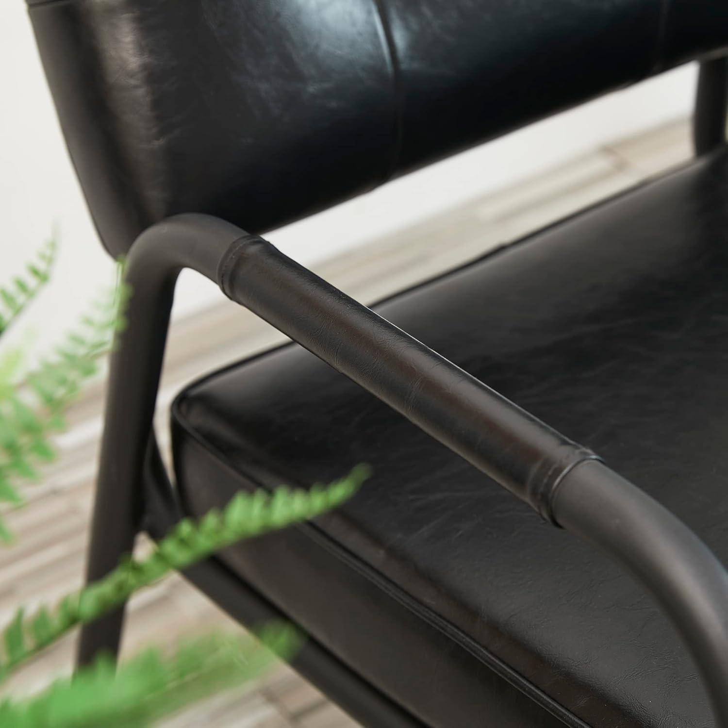 Mid-Century Modern Leatherette Arm Accent Chair Frosted Black Metal Frame Black - Glitzhome