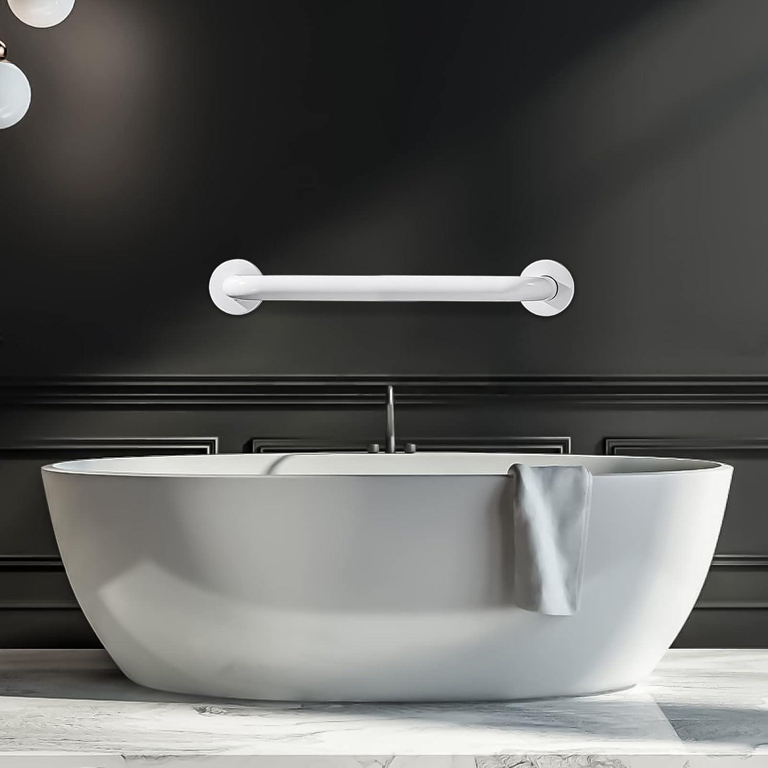 18 Inch Handicap Grab Bars, 2 Pack Stainless Steel Grab Bar for Bathtubs and Showers, Wall Mount Safety Shower Grab Bars for Seniors Injury Elderly, White