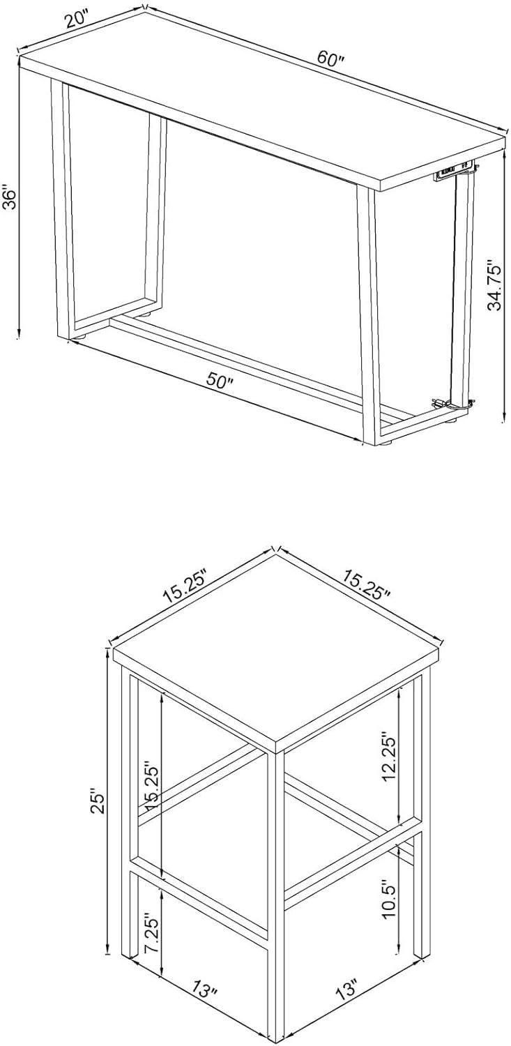 4pc Marmot Console Sofa Table Set with Power Outlet White Faux Marble/Chrome - Coaster