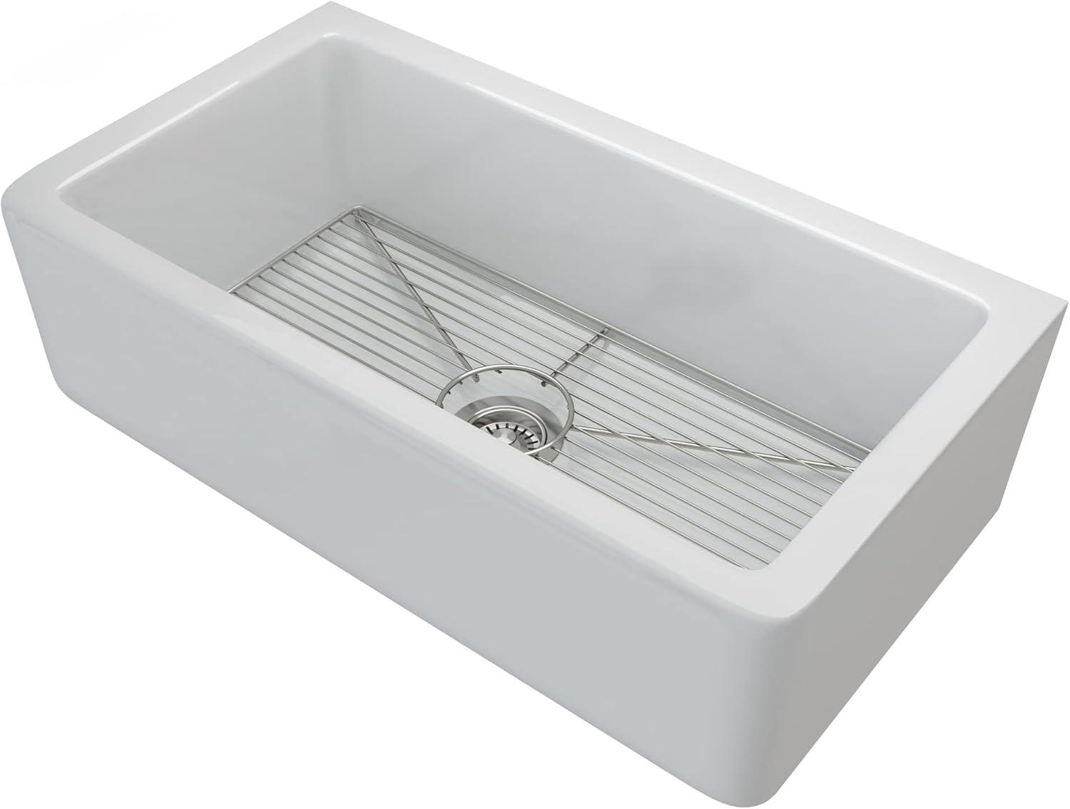 KRAUS Turino™ Reversible 33-inch L Fireclay Farmhouse Flat Apron Front Single Bowl Kitchen Sink with Bottom Grid